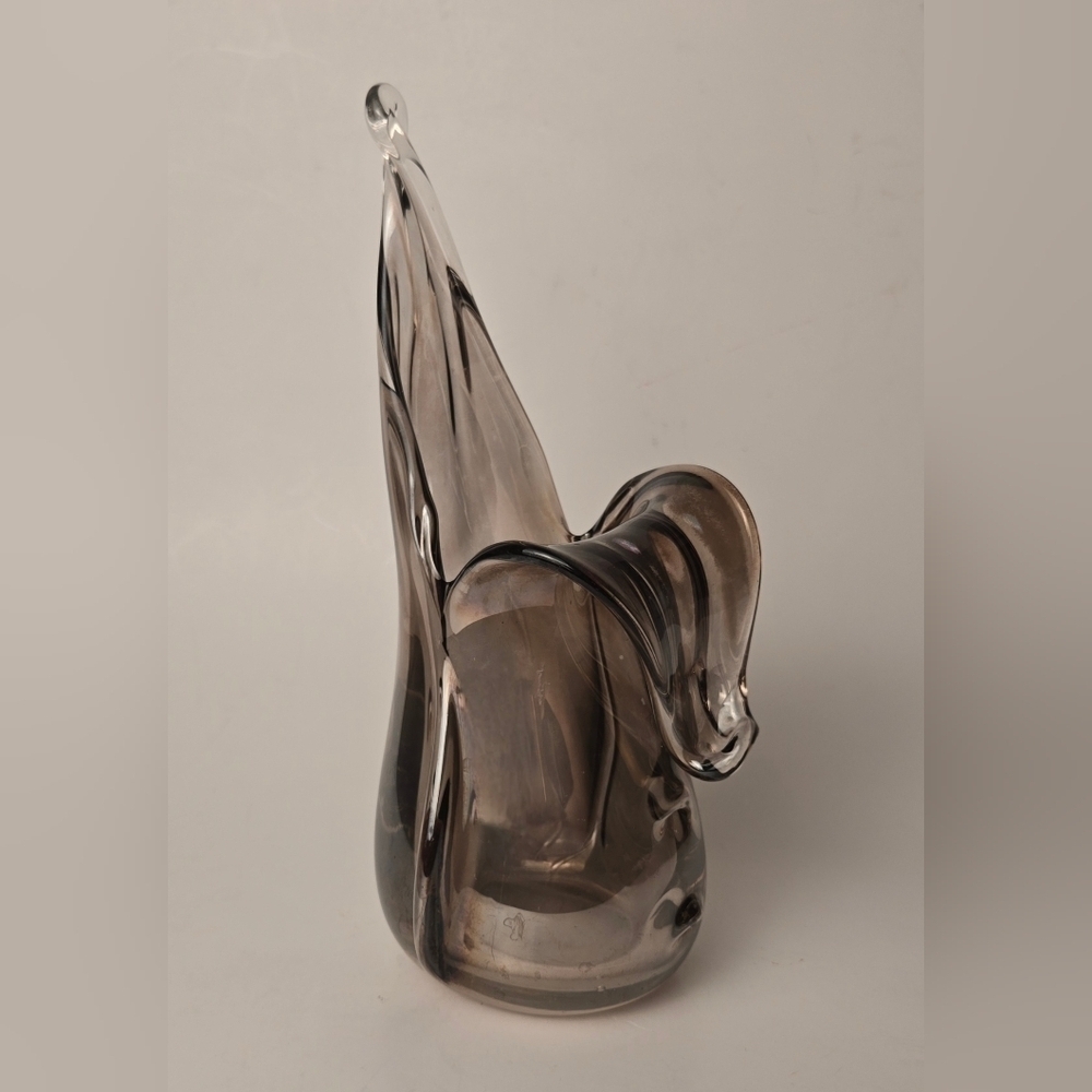 Vintage Murano Style Art Glass Bird Smoky Gray Hand Blown Mid Century